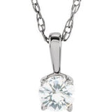 Collier solitaire jeune en or blanc 14 carats avec diamant naturel de 3 mm et diamant de 3,5 cm (14 pouces).