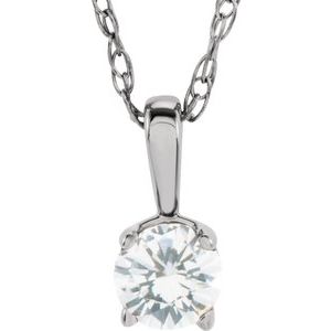Collier solitaire jeune en or blanc 14 carats avec diamant naturel de 3 mm et diamant de 3,5 cm (14 pouces).