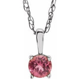 Collier solitaire pour jeune en argent sterling avec tourmaline rose d'imitation de 3 mm, 35,5 cm (14 pouces).