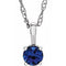 Collier solitaire jeune en or blanc 14 carats avec saphir bleu d'imitation de 3 mm et diamant de 35,5 cm (14 pouces).