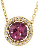 14K Yellow Gold Natural Pink Tourmaline & .05 CTW Natural Diamond Halo-Style 16" Necklace