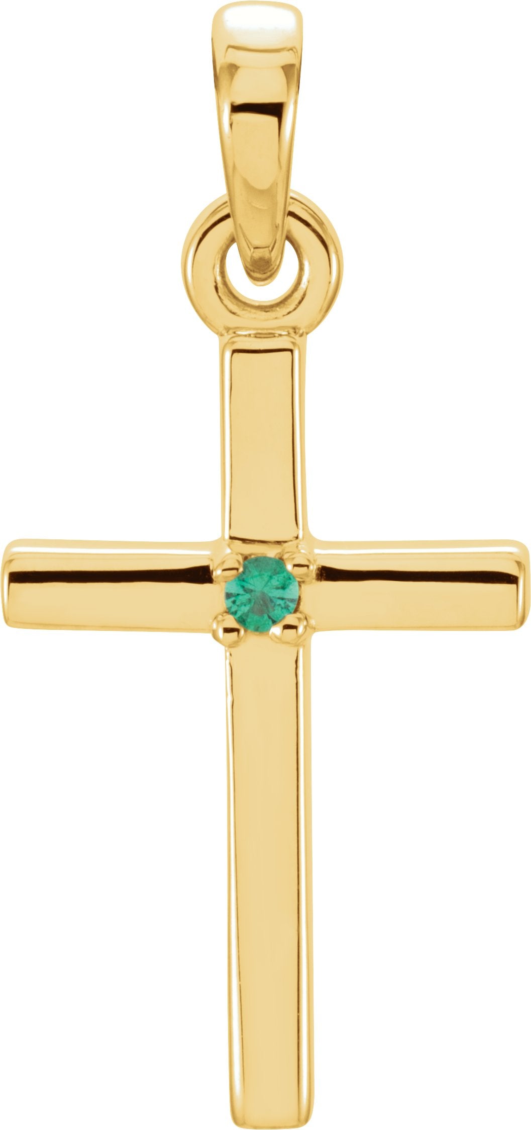 14K Yellow Gold Natural Emerald Cross Pendant