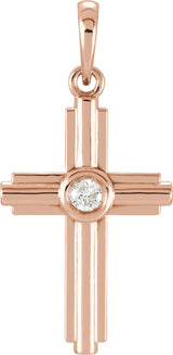 14K Rose Gold .06 CT Natural Diamond Cross Pendant