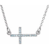 Collier croix latérale en aigue-marine naturelle blanche 14 carats, 40-45 cm