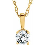 Collier solitaire jeune en or jaune 14 carats avec diamant naturel de 3 mm et diamant de 3,5 cm (14 pouces).
