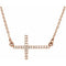 Collier croix latérale en or rose 14 carats serti de diamants naturels (0,10 carat au total), 40-45 cm (16-18 pouces).