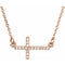 Collier croix latérale en or rose 14 carats serti de diamants naturels (0,07 carat au total), 40-45 cm (16-18 pouces).