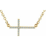 Collier croix latérale en aigue-marine naturelle jaune 14 carats, 40-45 cm