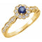 Bague en or jaune 14 carats sertie d'un saphir bleu naturel rond (0,25 carat au total) et de diamants naturels (style halo).