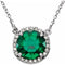 Collier de 40 cm (16 pouces) en or 14 carats, orné d'une émeraude de laboratoire blanche de 8 mm et de diamants naturels (0,05 carat au total).