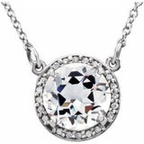 Collier en or blanc 14 carats, topaze blanche ronde de 8 mm et diamants (0,05 carat au total), 40,6 cm (16 pouces).
