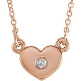 Collier cœur en or rose 14 carats serti de diamants naturels (0,03 carat au total), 40,6 cm (16 pouces).
