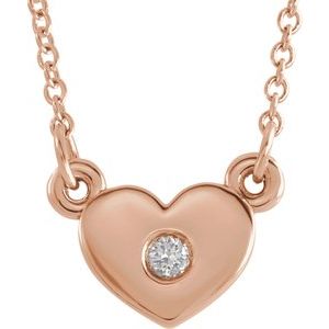 Collier cœur en or rose 14 carats serti de diamants naturels (0,03 carat au total), 40,6 cm (16 pouces).