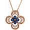 Collier trèfle 18 pouces en or rose 14 carats, saphir bleu de laboratoire et diamants naturels (0,08 carat au total), 45,7 cm (18 pouces).