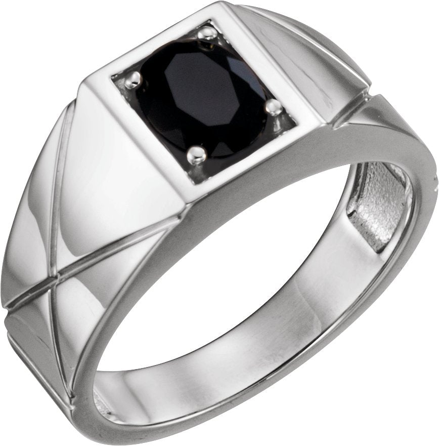 14K White Gold Natural Black Onyx Ring