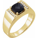 Bague en or jaune 14 carats, onyx noir naturel et diamants naturels (0,10 carat au total)