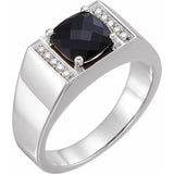 Bague en platine, onyx noir naturel et diamants naturels (0,10 carat au total)