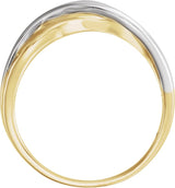 14K Yellow Gold/White Rhodium-Plated Criss-Cross Hammered Ring