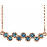 Collier en or rose 14 carats serti clos d'aigue-marine naturelle, 40-45 cm