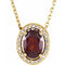 Collier de 40 cm (16 pouces) en or jaune 14 carats, serti d'un grenat naturel du Mozambique et de diamants naturels (0,05 carat au total).