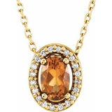 Collier de 40 cm (16 pouces) en or 14 carats avec citrine naturelle jaune et diamants naturels (0,05 carat au total).