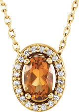 14K Yellow Gold Natural Citrine & .05 CTW Natural Diamond 16" Necklace