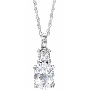 Collier de 45,7 cm (18 pouces) en or blanc 14 carats, saphir blanc de synthèse et diamants (0,02 carat au total).