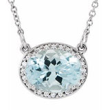 Collier de 42 cm (16 1/2 po) en or blanc 14 carats, zircon bleu naturel et diamants naturels (0,04 carat au total).