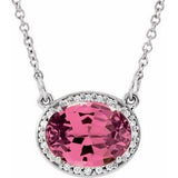 Collier en or blanc 14 carats, tourmaline rose naturelle et diamants naturels (0,04 carat au total), 42 cm (16 1/2 po)
