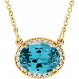 Collier en or jaune 14 carats, topaze bleue suisse naturelle et diamants naturels (0,04 carat au total), 42 cm (16 1/2 po).