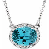 Collier en or blanc 14 carats, topaze bleue suisse naturelle et diamants naturels (0,04 carat au total), 42 cm (16 1/2 po).