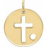 Pendentif disque croix ajouré en or jaune 14 carats