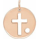 Pendentif disque croix ajourée en or rose 14 carats