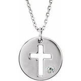 Collier pendentif croix ajourée en or blanc 14 carats avec diamant naturel de 0,03 carat (40-45 cm)