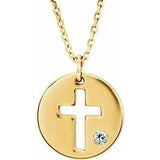 Collier pendentif croix ajourée en or jaune 14 carats avec diamant naturel de 0,03 carat (40-45 cm)