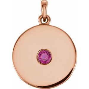 Pendentif disque en or rose 14 carats avec rubis naturel