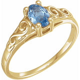 Bague de naissance imitation pierre jaune de mars pour les jeunes, en or 14 carats.