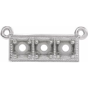 Collier avec pendentif central en or blanc 10 carats, orné d'une barre ronde à trois pierres granulées de 3 mm et de trois mm de diamètre.