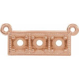 Collier central en or rose 14 carats, orné d'une barrette ronde à trois pierres granulées de 3 mm et de trois pierres de 3 mm de diamètre.