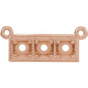Collier central en or rose 14 carats, orné d'une barrette ronde à trois pierres granulées de 3 mm et de trois pierres de 3 mm de diamètre.