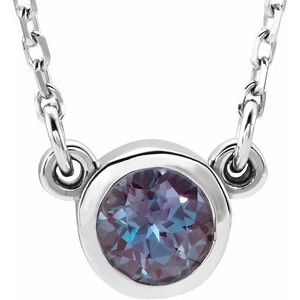 Collier solitaire en or blanc 14 carats avec alexandrite ronde de 4 mm sertie clos, 40 cm (16 pouces)