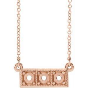 Monture de collier à trois pierres rondes granulées en or rose 14 carats de 3 mm
