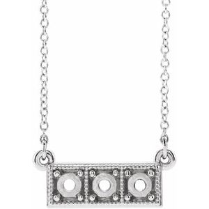 Monture de collier à trois pierres rondes granulées en or blanc 14 carats de 3 mm