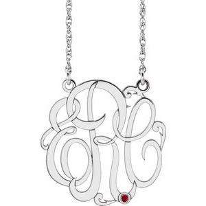 Collier monogramme 3 initiales en rubis imitation blanc 10K, 30 mm, 45,7 cm (18 pouces)