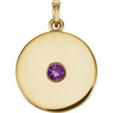 Pendentif disque en améthyste naturelle jaune 14 carats
