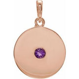 Pendentif disque en or rose 14 carats et améthyste naturelle