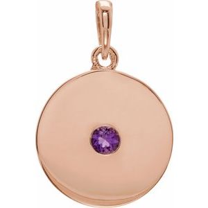 Pendentif disque en or rose 14 carats et améthyste naturelle