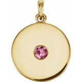 Pendentif disque en tourmaline rose naturelle jaune 14 carats
