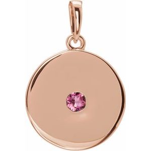 Pendentif disque en tourmaline rose naturelle 14 carats