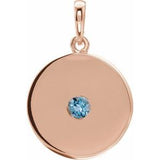 Pendentif disque en aigue-marine naturelle rose 14 carats